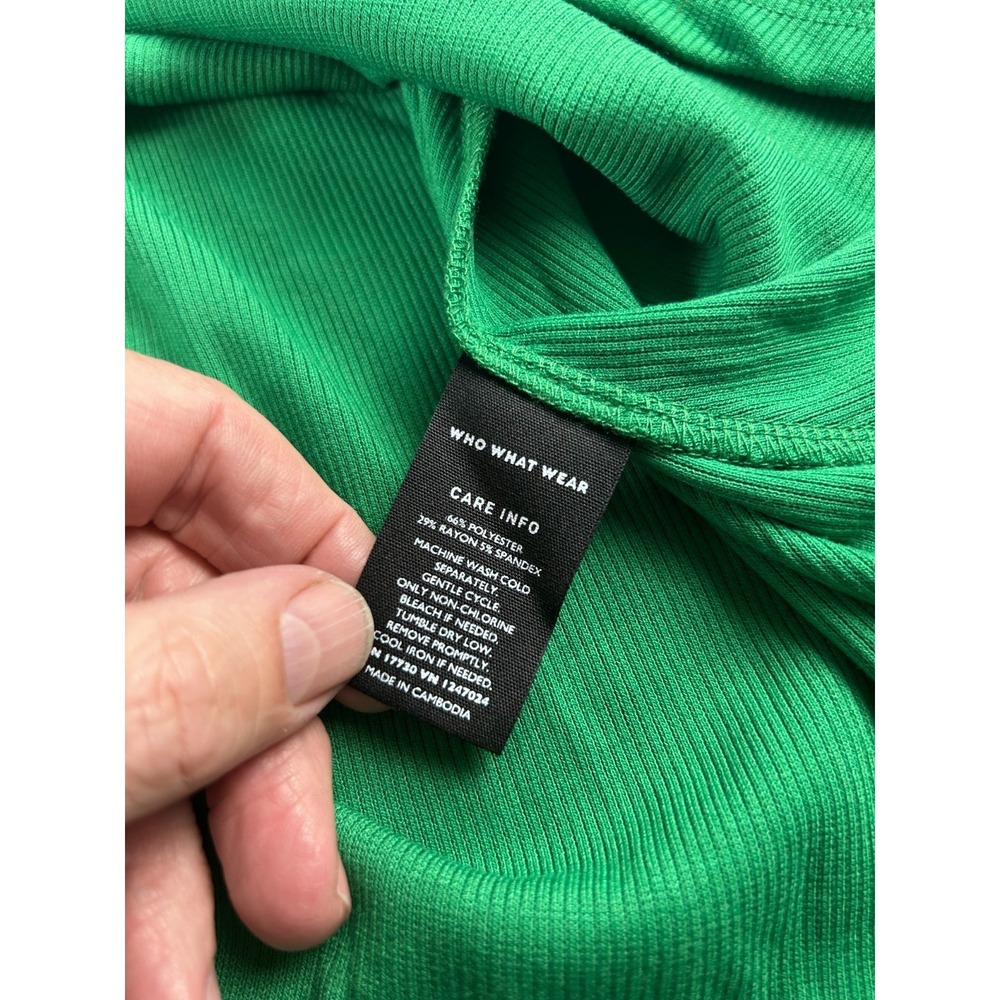 Who What Wear Womens Dress XL Green Ribbed Tie Waist Midi Casual Minimalist NWT - Picture 4 of 8